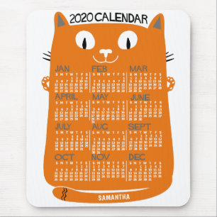 Tapis De Souris Calendrier mensuel 2020 Mi-Siècle Orange Chat