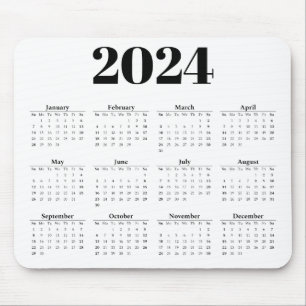 Tapis De Souris Calendrier mensuel 2024   N'importe quel arrière -