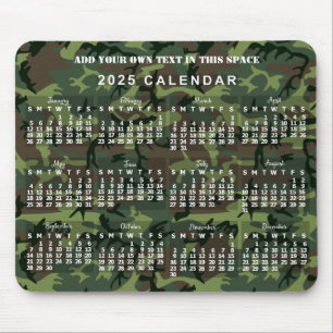 Tapis De Souris Calendrier mensuel 2025 Camouflage Camo Green