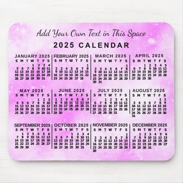 Tapis De Souris Calendrier mensuel 2025 Couleur d'eau rose personn (Devant)