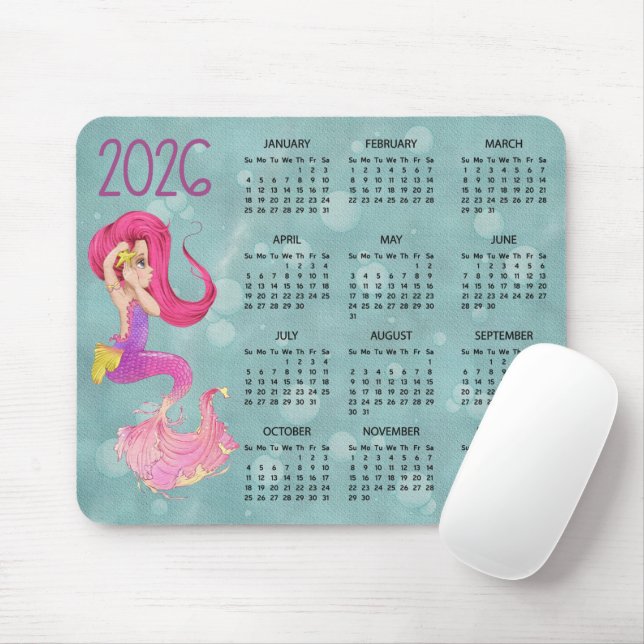 Tapis de souris Calendrier Mermaid Desk 2026 (Avec souris)