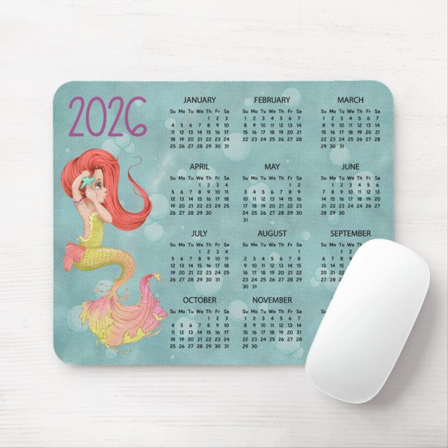 Tapis de souris Calendrier Mermaid Desk 2026 (Avec souris)