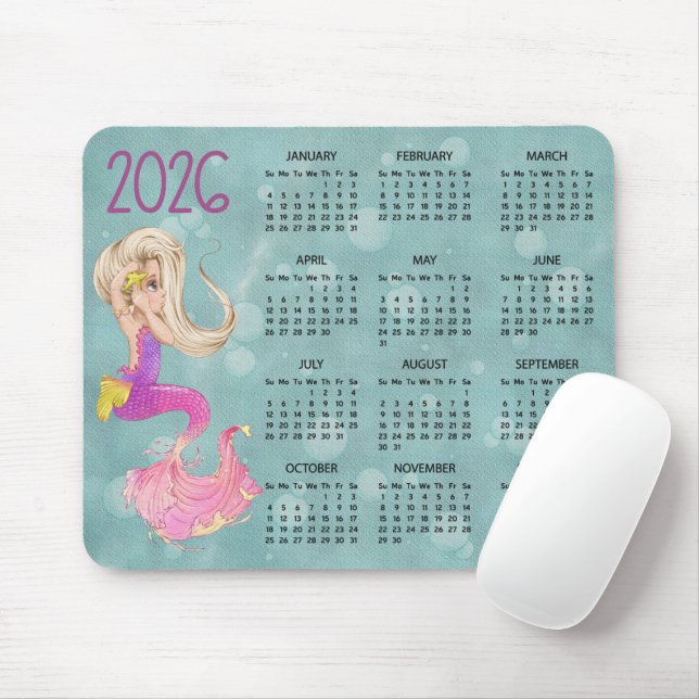 Tapis de souris Calendrier Mermaid Desk 2026 (Avec souris)