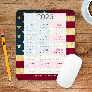 Tapis De Souris Calendrier Mini Drapeau USA Vintage 2026