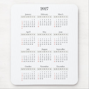 Tapis De Souris Calendrier Minimal Noir 2027   Toute couleur de fo
