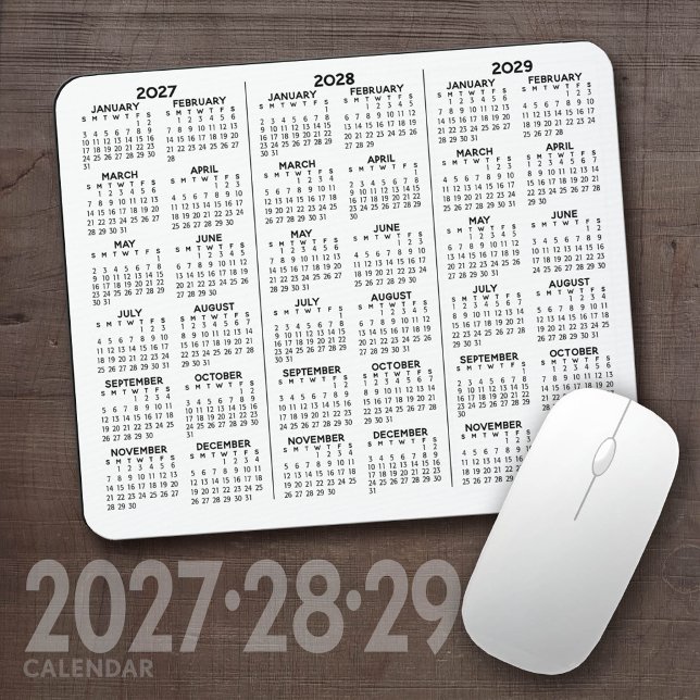 Tapis De Souris Calendrier minimal simple 3 ans 2027 2028 2029 (2027 2028 2029 Calendar Mousepad)