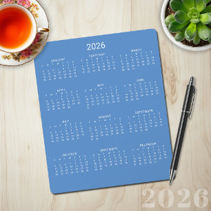 Tapis De Souris Calendrier minimaliste 2026 moderne Cornflower Blu