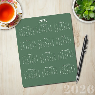 Tapis De Souris Calendrier minimaliste moderne 2026 Sage vert