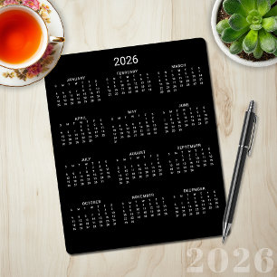 Tapis De Souris Calendrier minimaliste moderne noir 2026