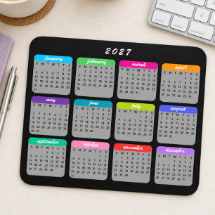 Tapis De Souris Calendrier minimaliste noir coloré simple 2027