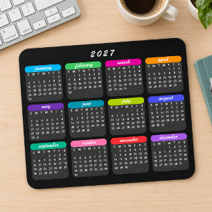Tapis De Souris Calendrier minimaliste noir coloré simple 2027