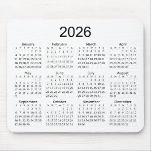 Tapis De Souris Calendrier Minimaliste Simple 2026