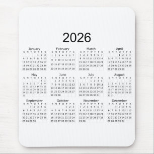 Tapis De Souris Calendrier Minimaliste Simple 2026