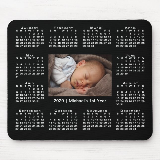 Tapis De Souris Calendrier moderne 2020 Votre photo et votre nom s (Devant)