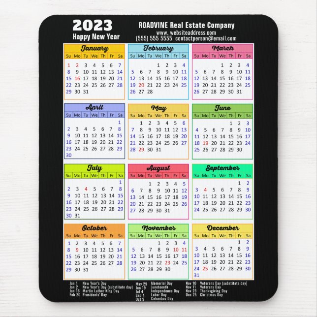 Tapis De Souris Calendrier moderne 2023 avec jours fériés Affaires (Devant)