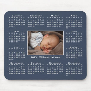 Tapis De Souris Calendrier moderne 2023 Votre nom photo sur Navy B
