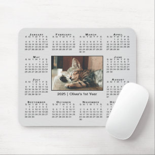Tapis De Souris Calendrier moderne 2025 Votre nom photo sur Grey