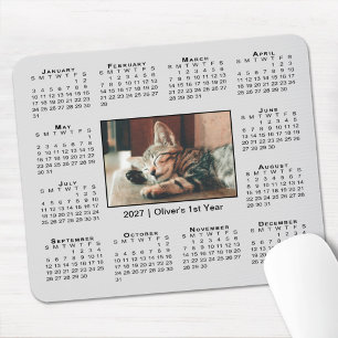 Tapis De Souris Calendrier Moderne 2027 Votre Photo Nom sur Gris