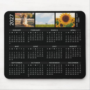 Tapis De Souris Calendrier moderne noir 2027 avec texte personnali