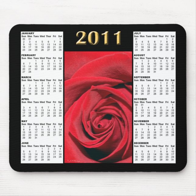 Tapis De Souris Calendrier Mousepad du rose rouge 2011 (Devant)