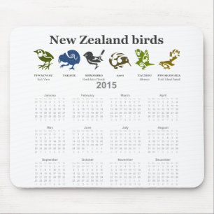 Tapis De Souris Calendrier néo-zélandais des oiseaux 2015