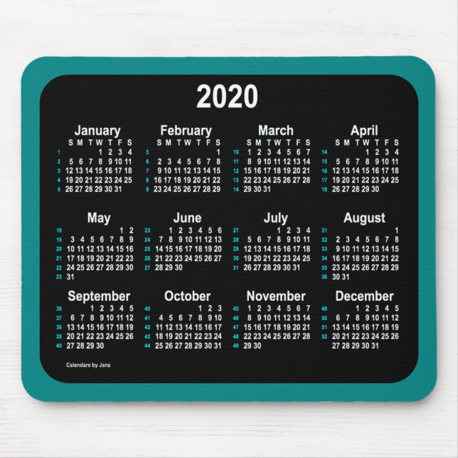 Tapis De Souris Calendrier Neon 52 semaines 2020 par Janz Turquois (Devant)