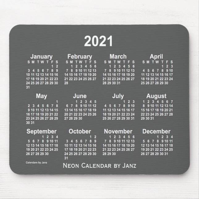Tapis De Souris Calendrier Neon Charcoal 2021 par Janz (Devant)