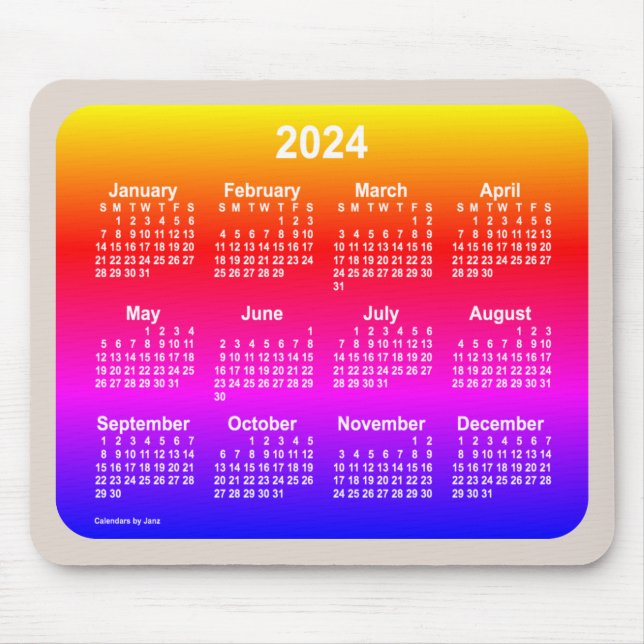 Tapis De Souris Calendrier Neon Rainbow 2024 par Janz Two Tone (Devant)