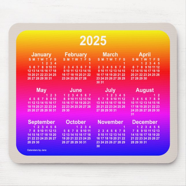 Tapis De Souris Calendrier Neon Rainbow 2025 par Janz Two Tone (Devant)