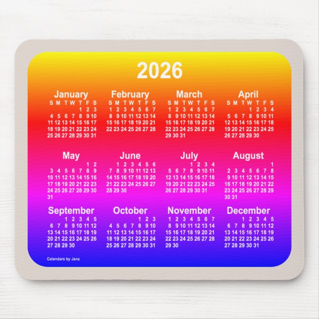 Tapis De Souris Calendrier Neon Rainbow 2026 par Janz Two Tone (Devant)