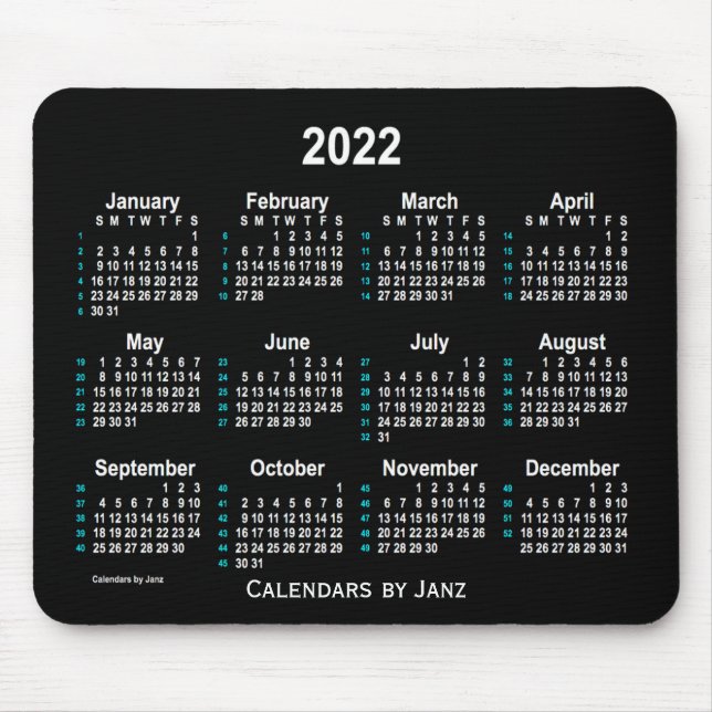 Tapis De Souris Calendrier Neon White 52 semaines 2022 par Janz (Devant)