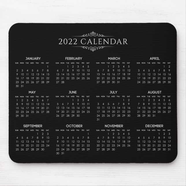 Tapis De Souris Calendrier Noir 2022 simple mais élégant | Mousepa (Devant)