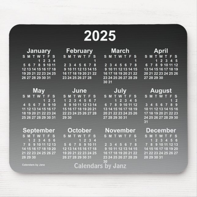 Tapis De Souris Calendrier noir défraîchi 2025 par Janz Mouse Pad (Devant)
