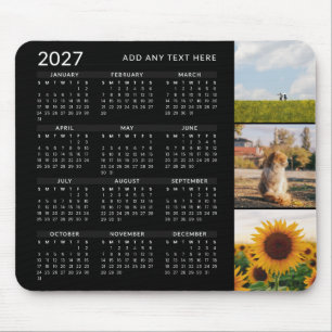 Tapis De Souris Calendrier noir personnalisé 2027 avec 3 photos mo