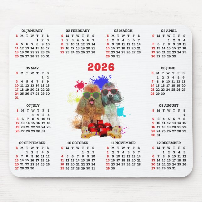Tapis De Souris Calendrier personnalisable Chien Caniche Mignon  (Devant)