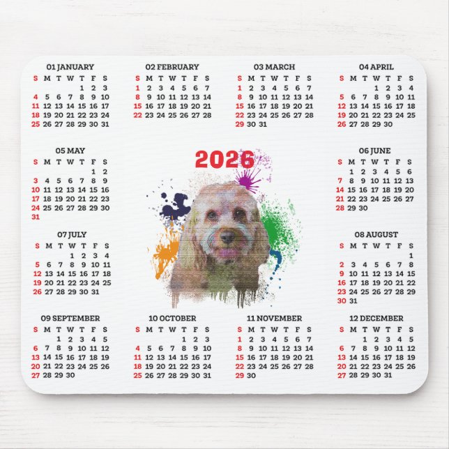 Tapis De Souris Calendrier personnalisable de chien Cavapoo mignon (Devant)