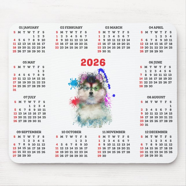 Tapis De Souris Calendrier personnalisable de chien Pomsky mignon  (Devant)