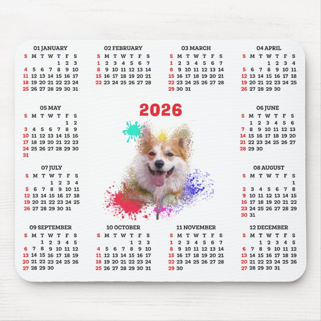 Tapis De Souris Calendrier personnalisable de corgi mignon (Devant)