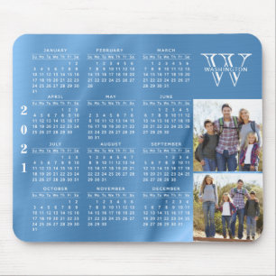 Tapis De Souris Calendrier personnalisé 2021 Famille Photo Bleu