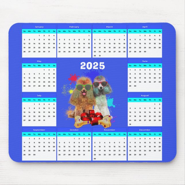 Tapis De Souris Calendrier personnalisé de caniche mignon (Devant)