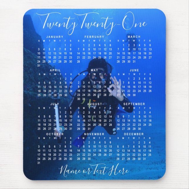 Tapis De Souris Calendrier photo 2021 Script chic (Devant)