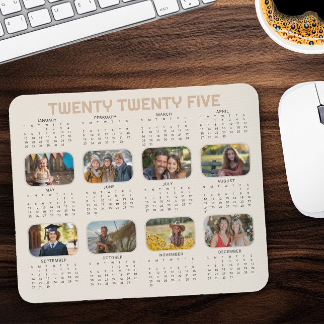 Tapis De Souris Calendrier photo 2025 Pleine année Beige Mousepad (2025 Mouse Mat Photo Calendar from the Personalized Calendars Collection by Darling & May)