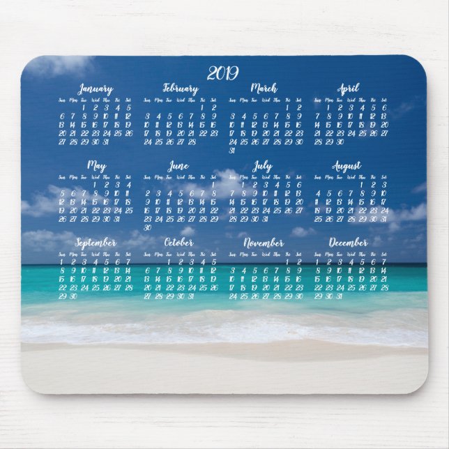 Tapis De Souris Calendrier Plage Souris 2019 (Devant)