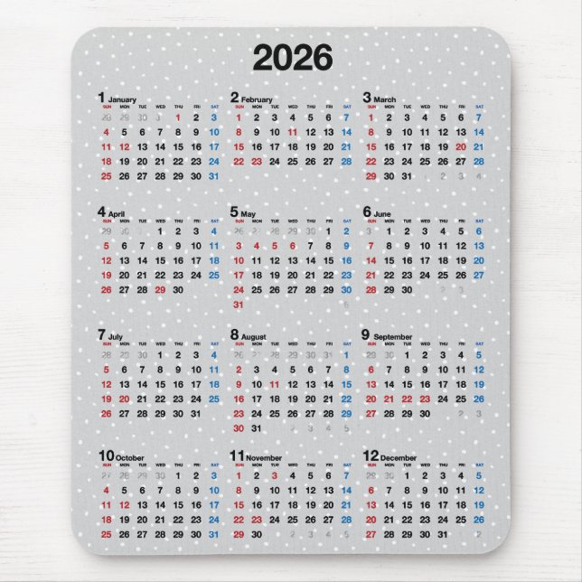 Tapis De Souris Calendrier Polka Dot Grey 2025 (Devant)