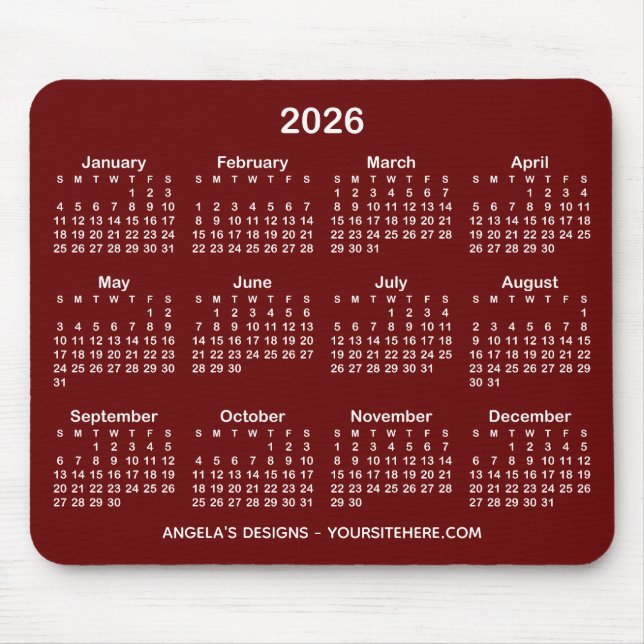 Tapis De Souris Calendrier promotionnel rouge foncé et blanc (Devant)
