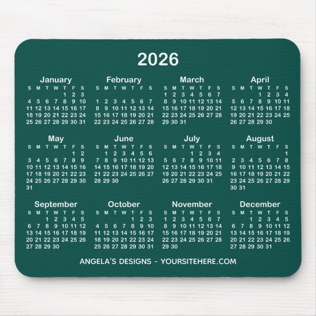 Tapis De Souris Calendrier promotionnel turquoise foncé et blanc (Devant)