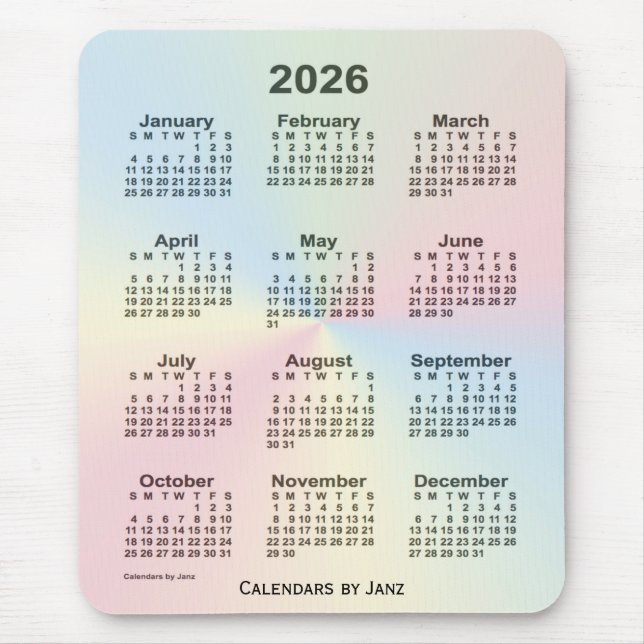 Tapis De Souris Calendrier Rainbow Cloud 2026 par Janz (Devant)