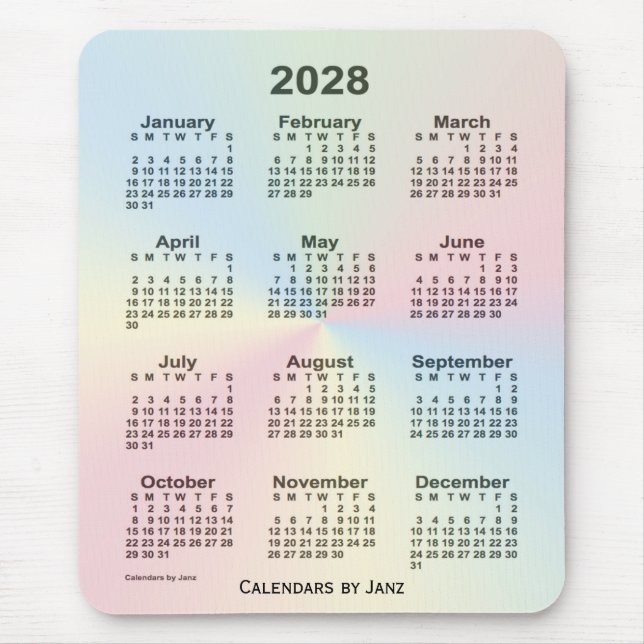 Tapis De Souris Calendrier Rainbow Cloud 2028 par Janz (Devant)