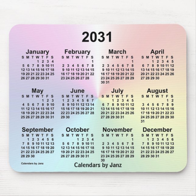Tapis De Souris Calendrier Rainbow Cloud 2031 par Janz (Devant)