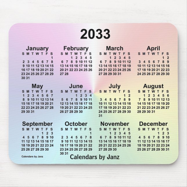 Tapis De Souris Calendrier Rainbow Cloud 2033 par Janz (Devant)